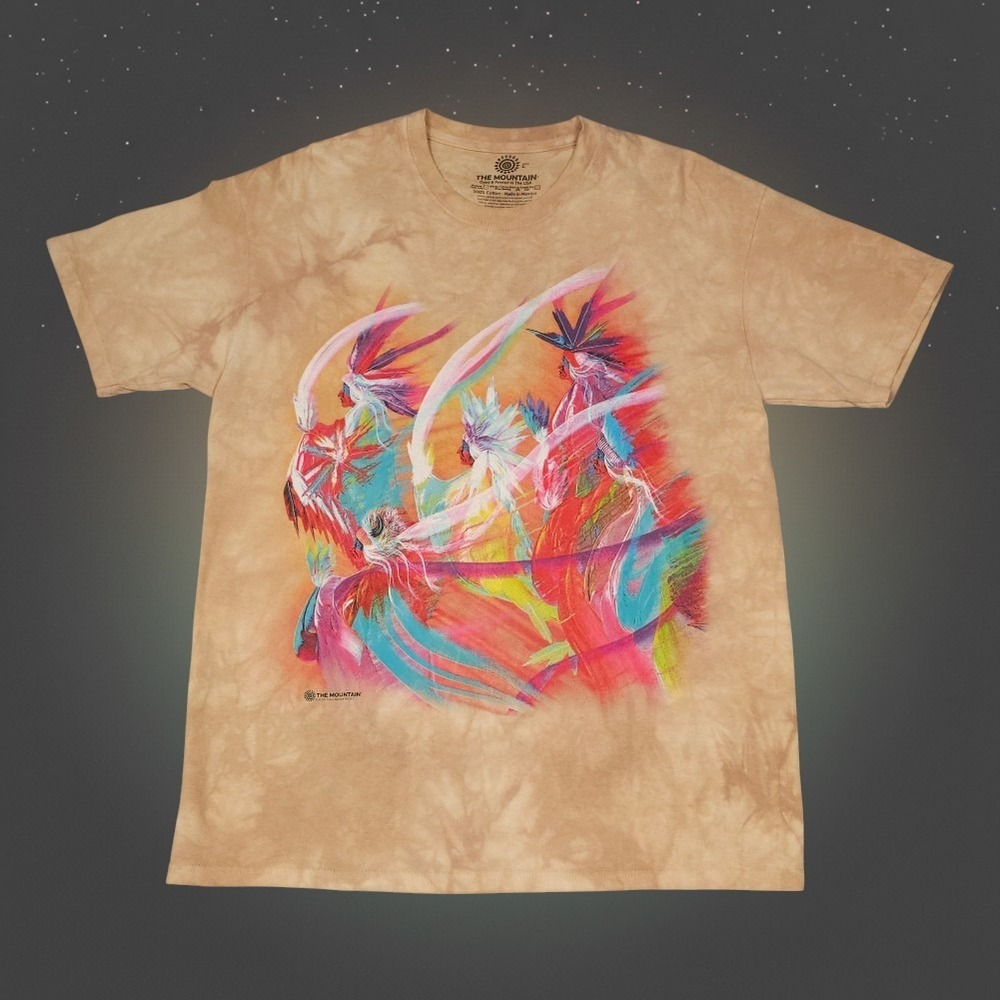 The Mountain Graphic Tee Large Tan Tie Dye Traci Rabbit Native American Boho